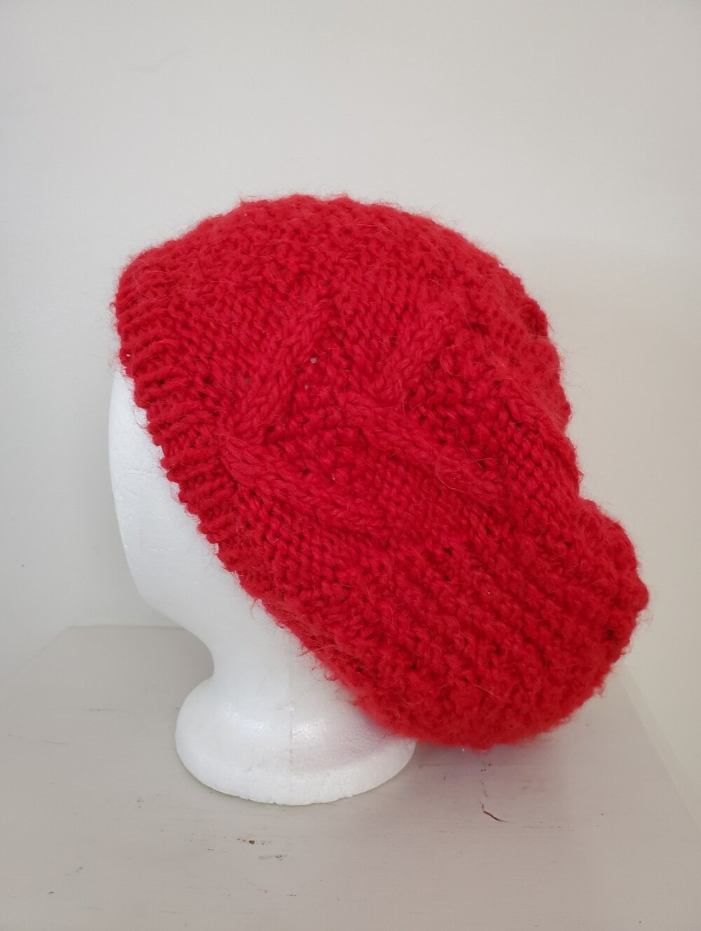 90s Vintage Liz Claiborne Red Cableknit Beanie Hat Cap Wool Blend